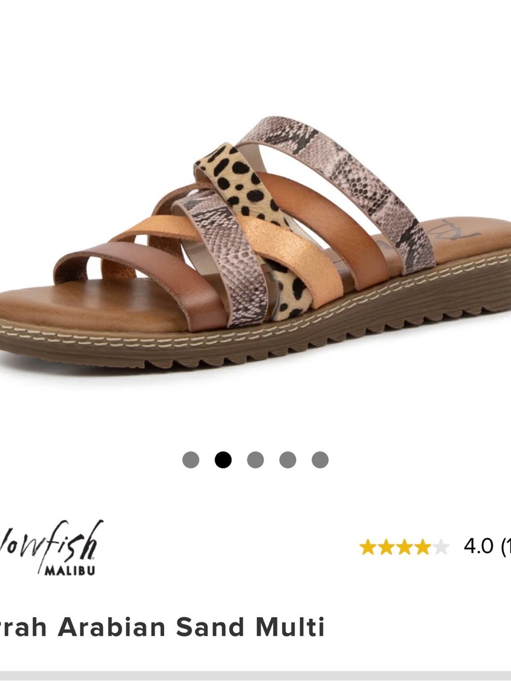 Blowfish Mixed-Strap Slide Sandal in Brown, Tan, Gold, and Animal Print